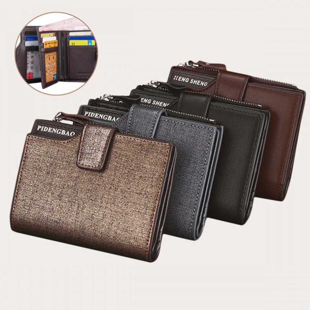 15 Card Slots Wallet PU Leather Short Card Holder Documents Bag Coin Bag For Men