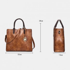 3 PCS Women PU Leather Handbag Crossbody Bag Solid Shoulder Bag