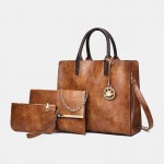 3 PCS Women PU Leather Handbag Crossbody Bag Solid Shoulder Bag