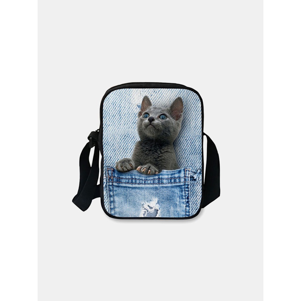 3D Animal Creative Cartoon Cute Print Cat Casual Style Phone Bag Waist Bag
