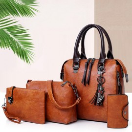 4 PCS Women Leather Handbags Vintage Multi-function Crossbody Bags
