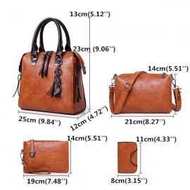 4 PCS Women Leather Handbags Vintage Multi-function Crossbody Bags