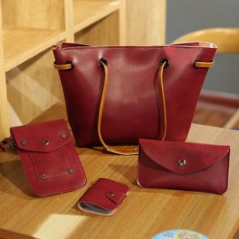 4PCS PU Leather Handbag Phone Bag Wallet Card Holder