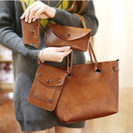 4PCS PU Leather Handbag Phone Bag Wallet Card Holder