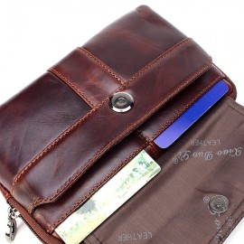 7” Phone Bag Genuine Leather Waist Bag Big Capacity Clutch Bag For Men