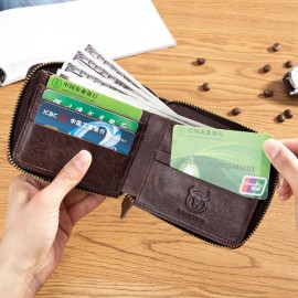 BULLCAPTAIN Genuine Leather Zipper Short Wallets Vintage 7 Card Holder Coin Purse