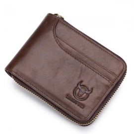 BULLCAPTAIN Genuine Leather Zipper Short Wallets Vintage 7 Card Holder Coin Purse