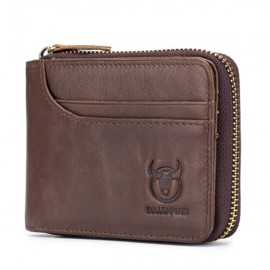 BULLCAPTAIN Genuine Leather Zipper Short Wallets Vintage 7 Card Holder Coin Purse