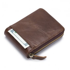 BULLCAPTAIN Genuine Leather Zipper Short Wallets Vintage 7 Card Holder Coin Purse