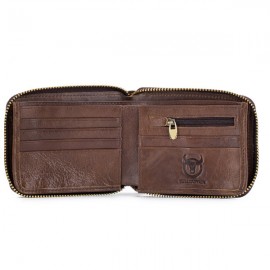BULLCAPTAIN Genuine Leather Zipper Short Wallets Vintage 7 Card Holder Coin Purse