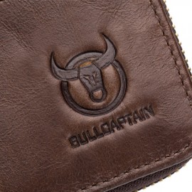 BULLCAPTAIN Genuine Leather Zipper Short Wallets Vintage 7 Card Holder Coin Purse