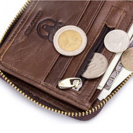 BULLCAPTAIN Genuine Leather Zipper Short Wallets Vintage 7 Card Holder Coin Purse