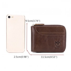 BULLCAPTAIN Genuine Leather Zipper Short Wallets Vintage 7 Card Holder Coin Purse