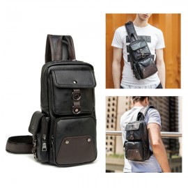Big Capacity Chest Bag PU Leather Crossbody Bag Patchwork Sling Bag For Men