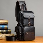 Big Capacity Chest Bag PU Leather Crossbody Bag Patchwork Sling Bag For Men