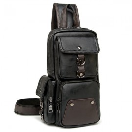 Big Capacity Chest Bag PU Leather Crossbody Bag Patchwork Sling Bag For Men