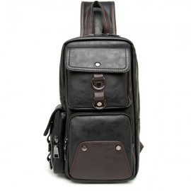 Big Capacity Chest Bag PU Leather Crossbody Bag Patchwork Sling Bag For Men