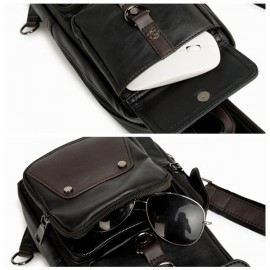 Big Capacity Chest Bag PU Leather Crossbody Bag Patchwork Sling Bag For Men