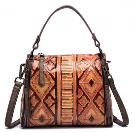 Brenice Embossed Craft Handbags Vintage Cowhide Rub Shoulder Crossbody Bags