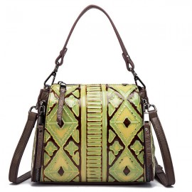 Brenice Embossed Craft Handbags Vintage Cowhide Rub Shoulder Crossbody Bags