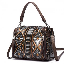 Brenice Embossed Craft Handbags Vintage Cowhide Rub Shoulder Crossbody Bags