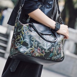 Brenice Genuine Leather Embosssing Shoulder Bags National Style Crossbody Bag For Women