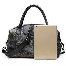 Brenice Genuine Leather Embosssing Shoulder Bags National Style Crossbody Bag For Women