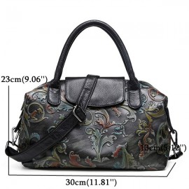 Brenice Genuine Leather Embosssing Shoulder Bags National Style Crossbody Bag For Women