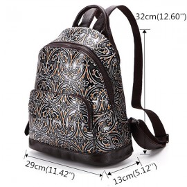 Brenice Genuine Leather Women Backpack Vintage Embossed Women Retro Bag Travel Backpack