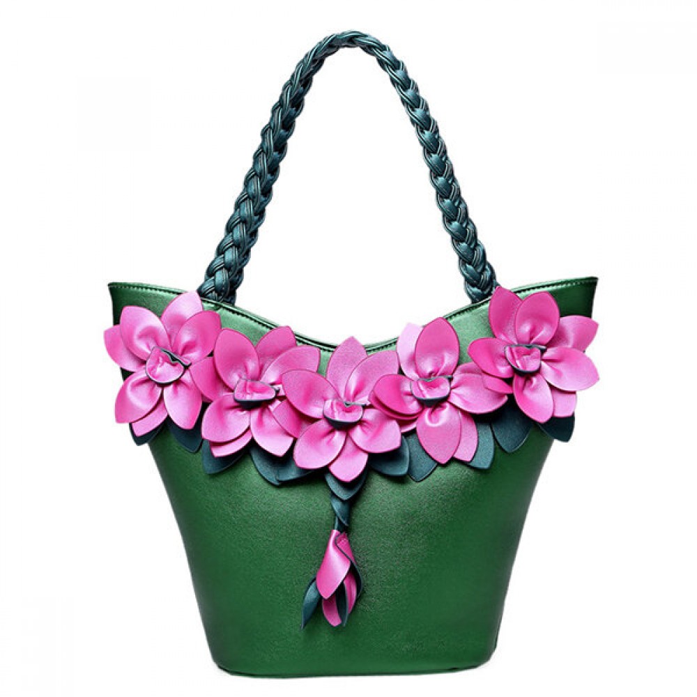 Brenice Leather Flower Decoration Bucket Bag National Style Sling Bag For Women
