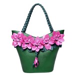 Brenice Leather Flower Decoration Bucket Bag National Style Sling Bag For Women