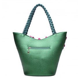Brenice Leather Flower Decoration Bucket Bag National Style Sling Bag For Women