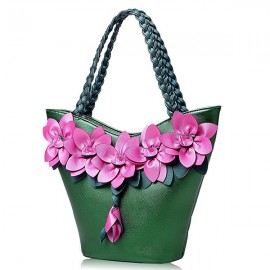 Brenice Leather Flower Decoration Bucket Bag National Style Sling Bag For Women