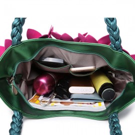 Brenice Leather Flower Decoration Bucket Bag National Style Sling Bag For Women