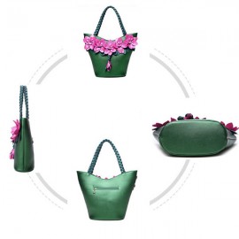 Brenice Leather Flower Decoration Bucket Bag National Style Sling Bag For Women