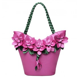 Brenice Leather Flower Decoration Bucket Bag National Style Sling Bag For Women