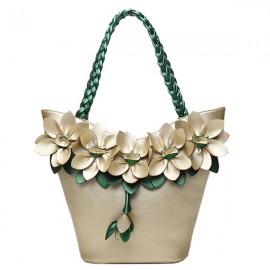 Brenice Leather Flower Decoration Bucket Bag National Style Sling Bag For Women