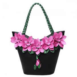 Brenice Leather Flower Decoration Bucket Bag National Style Sling Bag For Women