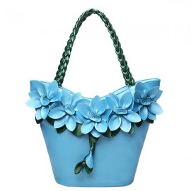 Brenice Leather Flower Decoration Bucket Bag National Style Sling Bag For Women