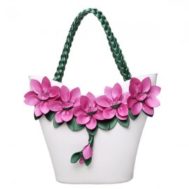 Brenice Leather Flower Decoration Bucket Bag National Style Sling Bag For Women