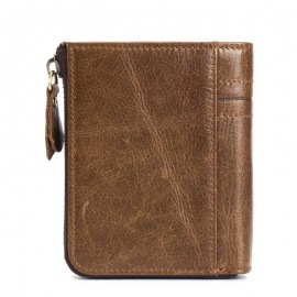 Bullcaptain Cowhide Short Wallets Zipper 8 Card Holder Coin Purse