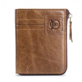 Bullcaptain Cowhide Short Wallets Zipper 8 Card Holder Coin Purse
