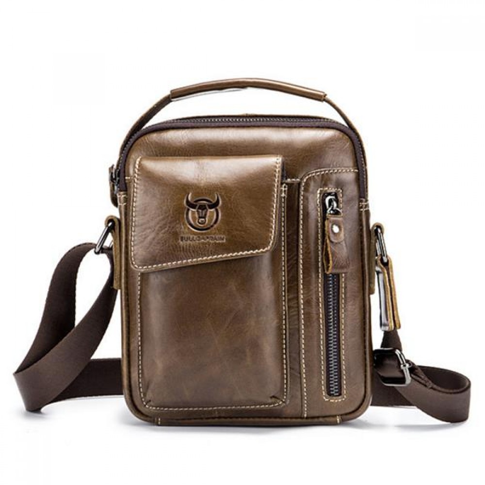 Bullcaptain Genuine Leather Business Messenger Bag  Vintage Crossbody Bag For Men