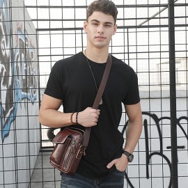 Bullcaptain Genuine Leather Business Messenger Bag  Vintage Crossbody Bag For Men