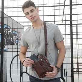 Bullcaptain Genuine Leather Business Messenger Bag  Vintage Crossbody Bag For Men