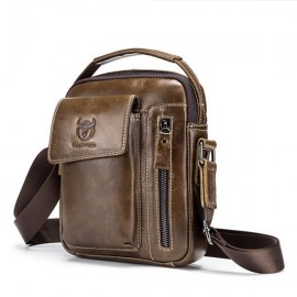 Bullcaptain Genuine Leather Business Messenger Bag  Vintage Crossbody Bag For Men
