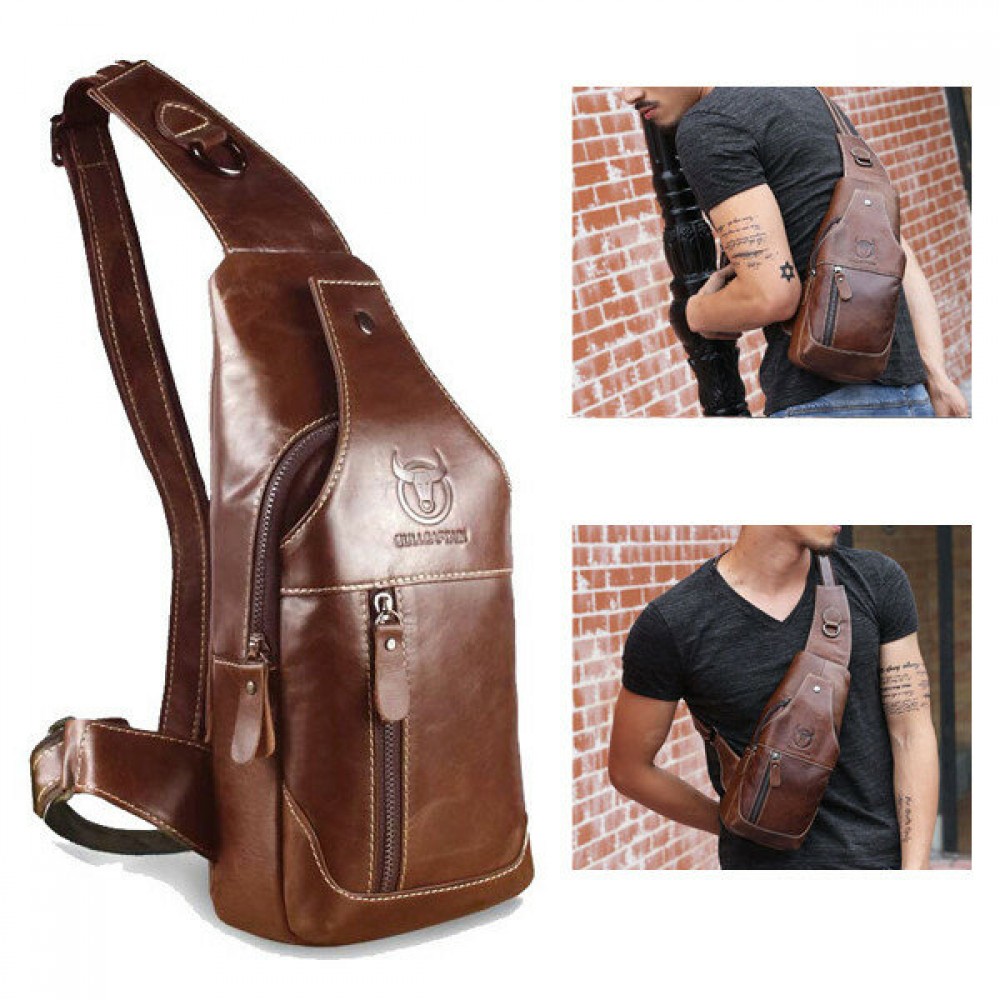 Bullcaptain Men Genuine Leather Business Casual Chest Bags Shoulder Crossbody Bag