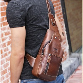 Bullcaptain Men Genuine Leather Business Casual Chest Bags Shoulder Crossbody Bag