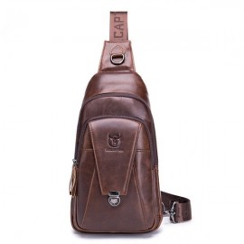 Bullcaptain Vintage Genuine Leather Large Capacity Chest Bag Sling Bag Crossbody Bag For Men