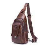 Bullcaptain Vintage Genuine Leather Large Capacity Chest Bag Sling Bag Crossbody Bag For Men